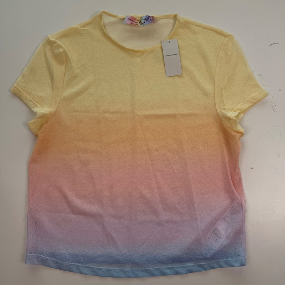 Abercrombie & Fitch Trevor Project Ombre Mesh Baby Tee Yellow Pink Blue XL NEW